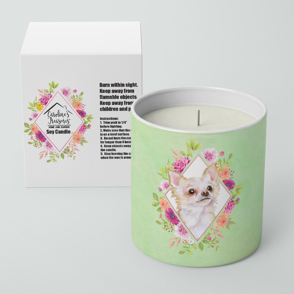 Long Hair Chihuahua Green Flowers 10 oz Decorative Soy Candle CK4287CDL by Caroline's Treasures