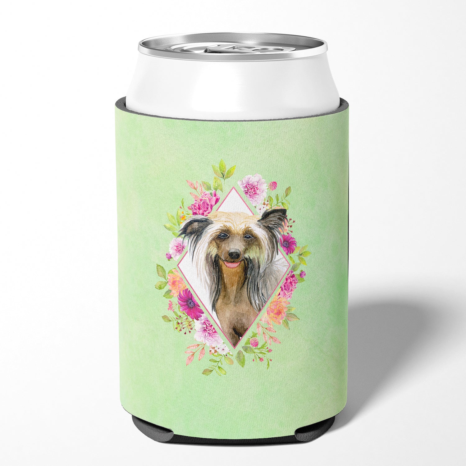 Chinese Crested Green Flowers Can or Bottle Hugger CK4290CC