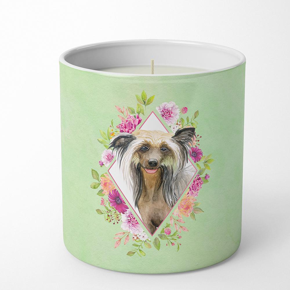 Chinese Crested Green Flowers 10 oz Decorative Soy Candle CK4290CDL by Caroline's Treasures