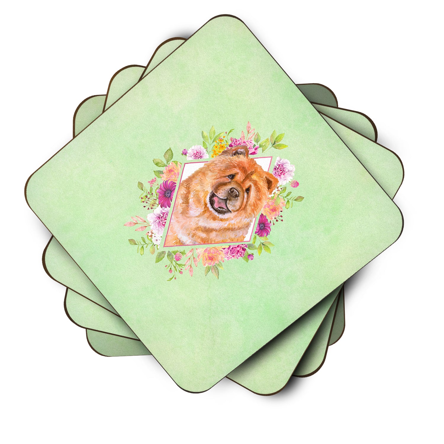 Set of 4 Chow Chow #1 Green Flowers Foam Coasters Set of 4 CK4291FC - the-store.com