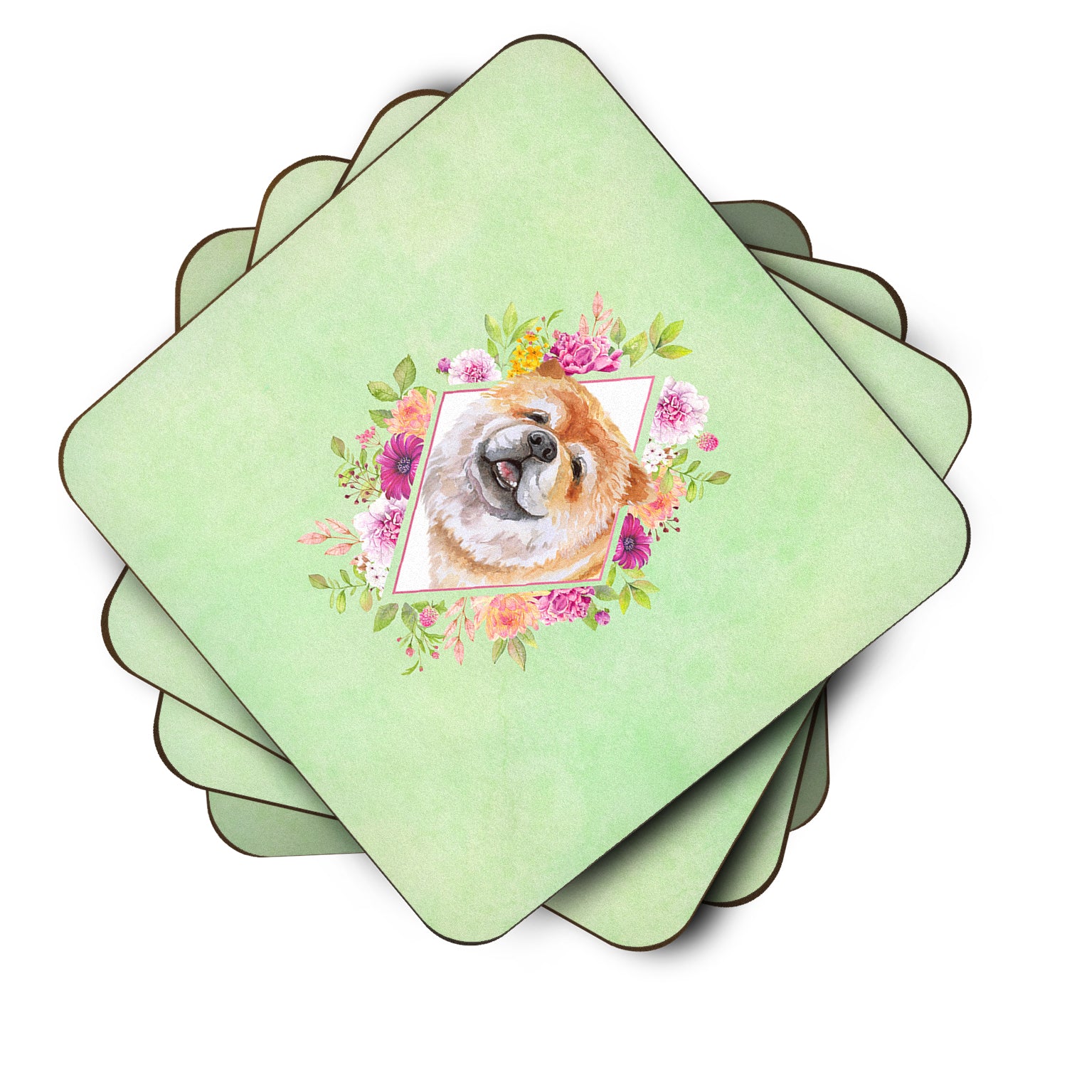Set of 4 Chow Chow #2 Green Flowers Foam Coasters Set of 4 CK4292FC - the-store.com