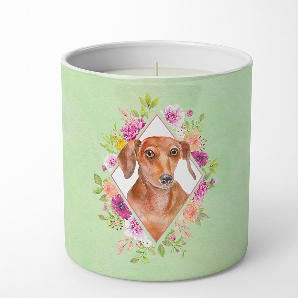 Dachshund Red #2 Green Flowers 10 oz Decorative Soy Candle CK4295CDL by Caroline's Treasures