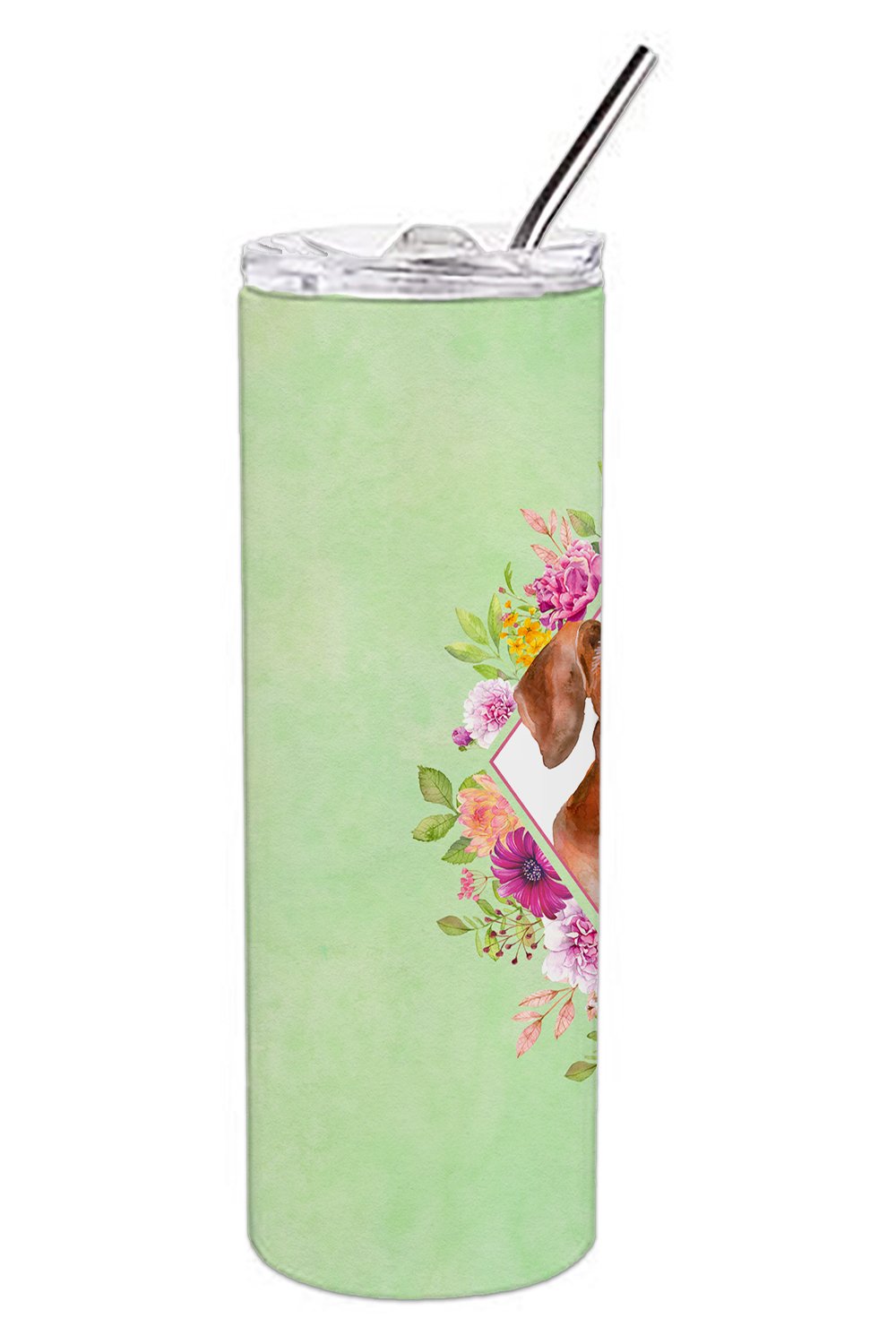 Dachshund Red #2 Green Flowers Double Walled Stainless Steel 20 oz Skinny Tumbler CK4295TBL20 by Caroline's Treasures