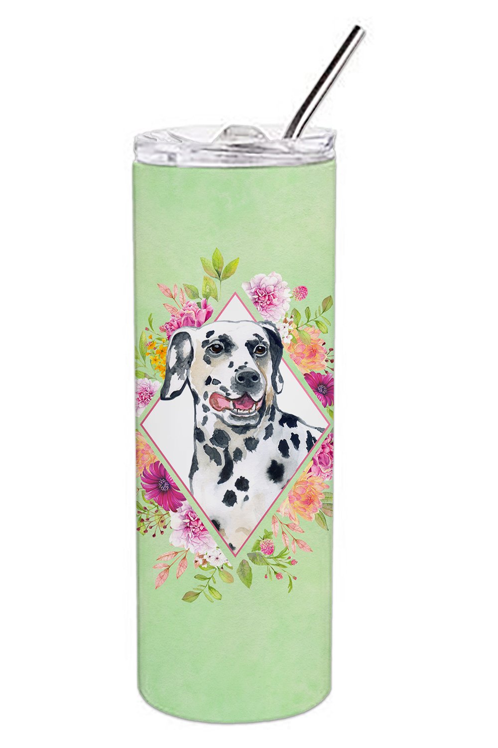 Dalmatian Green Flowers Double Walled Stainless Steel 20 oz Skinny Tumbler CK4297TBL20 by Caroline&#39;s Treasures
