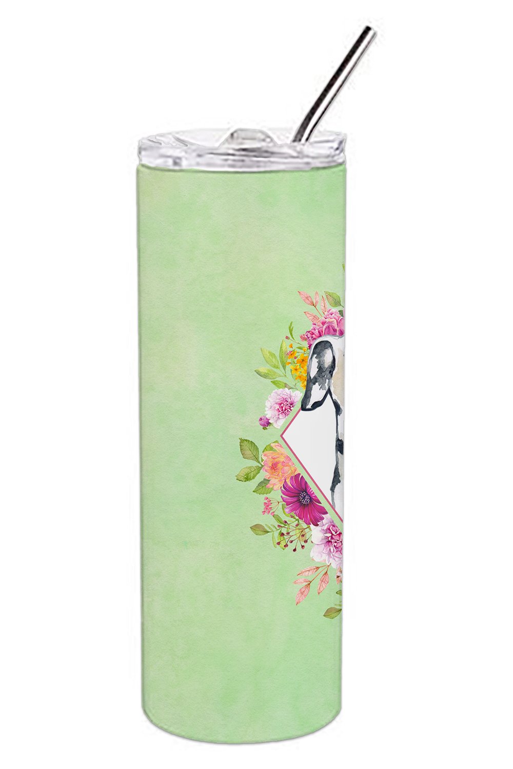 Dalmatian Green Flowers Double Walled Stainless Steel 20 oz Skinny Tumbler CK4297TBL20 by Caroline's Treasures