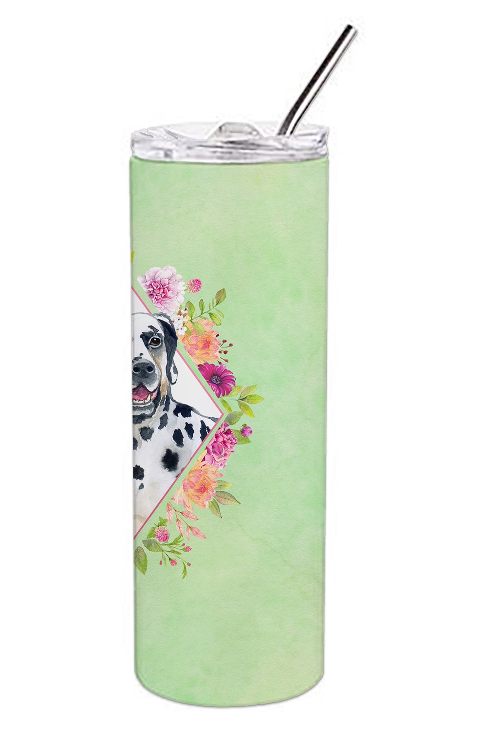 Dalmatian Green Flowers Double Walled Stainless Steel 20 oz Skinny Tumbler CK4297TBL20 by Caroline's Treasures