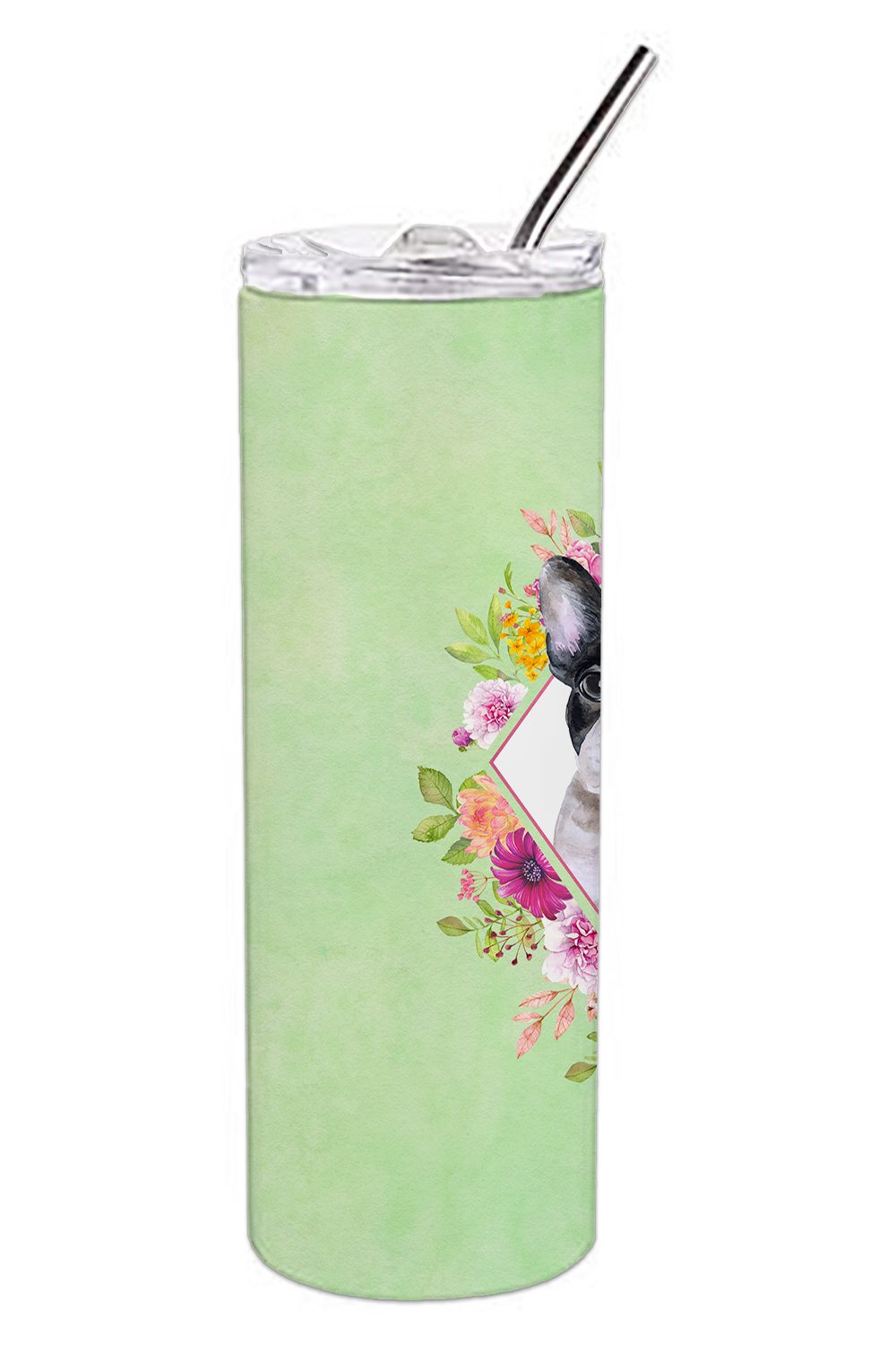 French Bulldog Green Flowers Double Walled Stainless Steel 20 oz Skinny Tumbler CK4303TBL20 by Caroline's Treasures