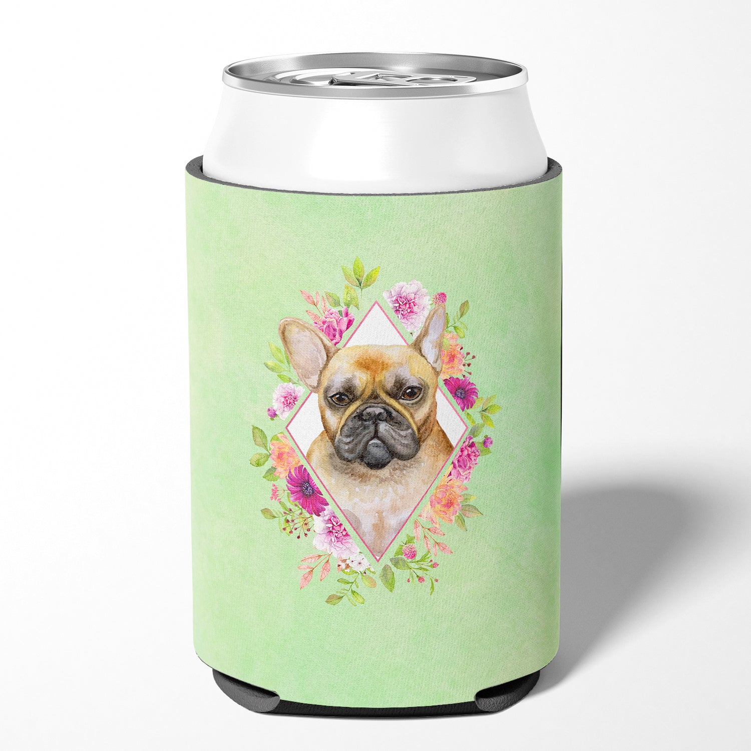 Fawn French Bulldog Green Flowers Can or Bottle Hugger CK4304CC