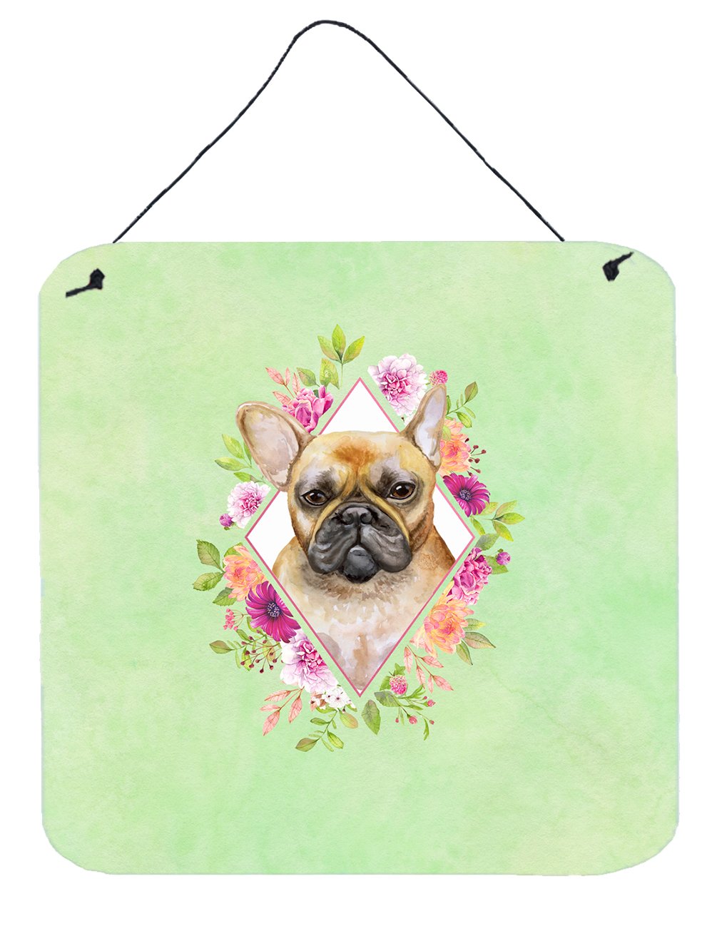 Fawn French Bulldog Green Flowers Wall or Door Hanging Prints CK4304DS66 by Caroline's Treasures