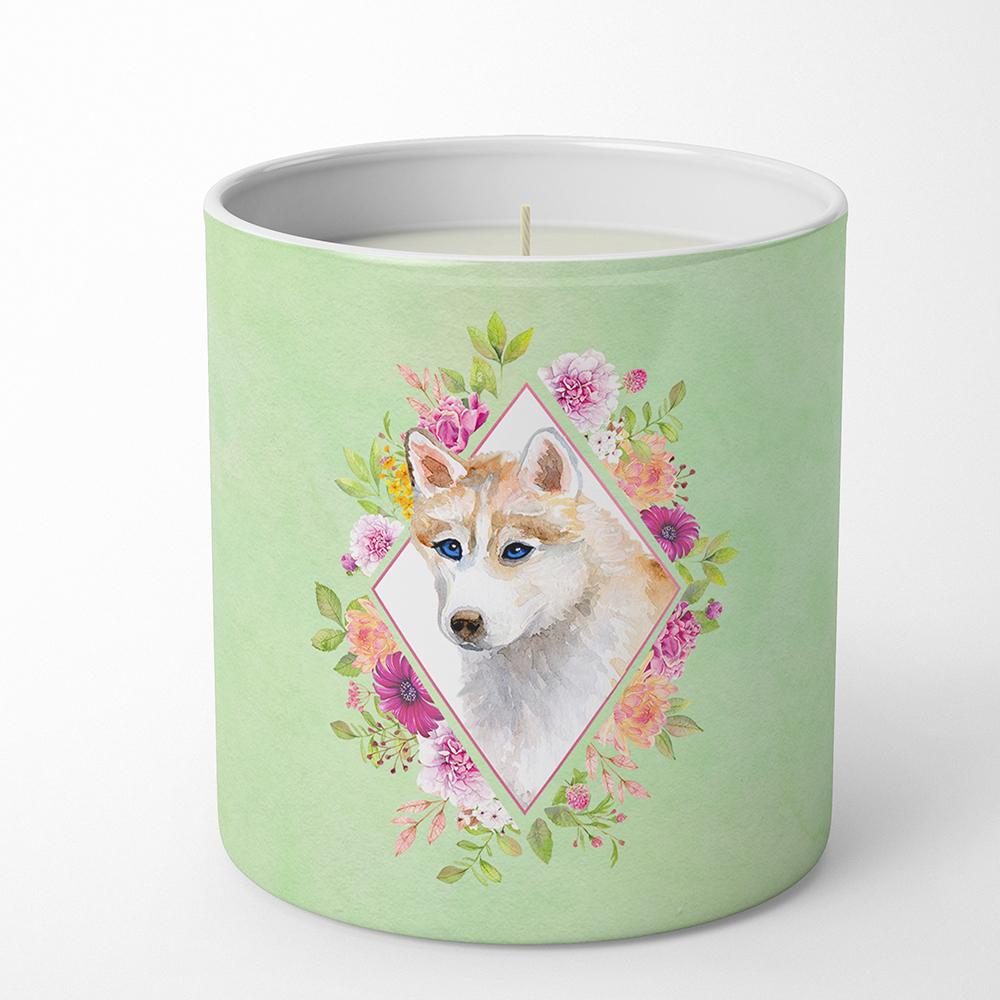 Red Siberian Husky Green Flowers 10 oz Decorative Soy Candle CK4308CDL by Caroline's Treasures
