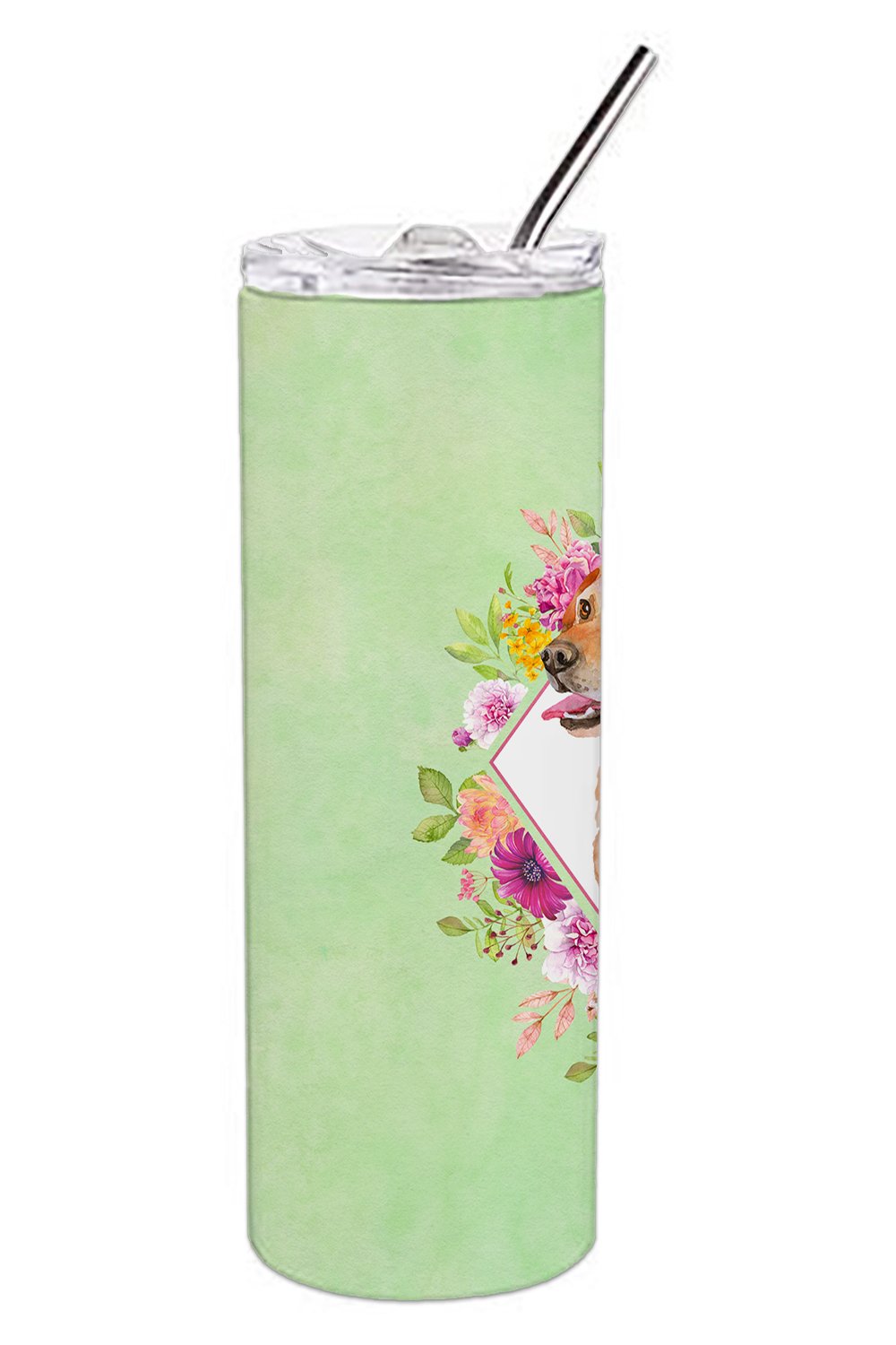 Yellow Labrador Retriever Green Flowers Double Walled Stainless Steel 20 oz Skinny Tumbler CK4318TBL20 by Caroline's Treasures