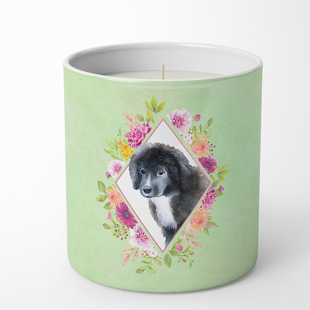 Newfoundland Puppy Green Flowers 10 oz Decorative Soy Candle CK4324CDL by Caroline's Treasures