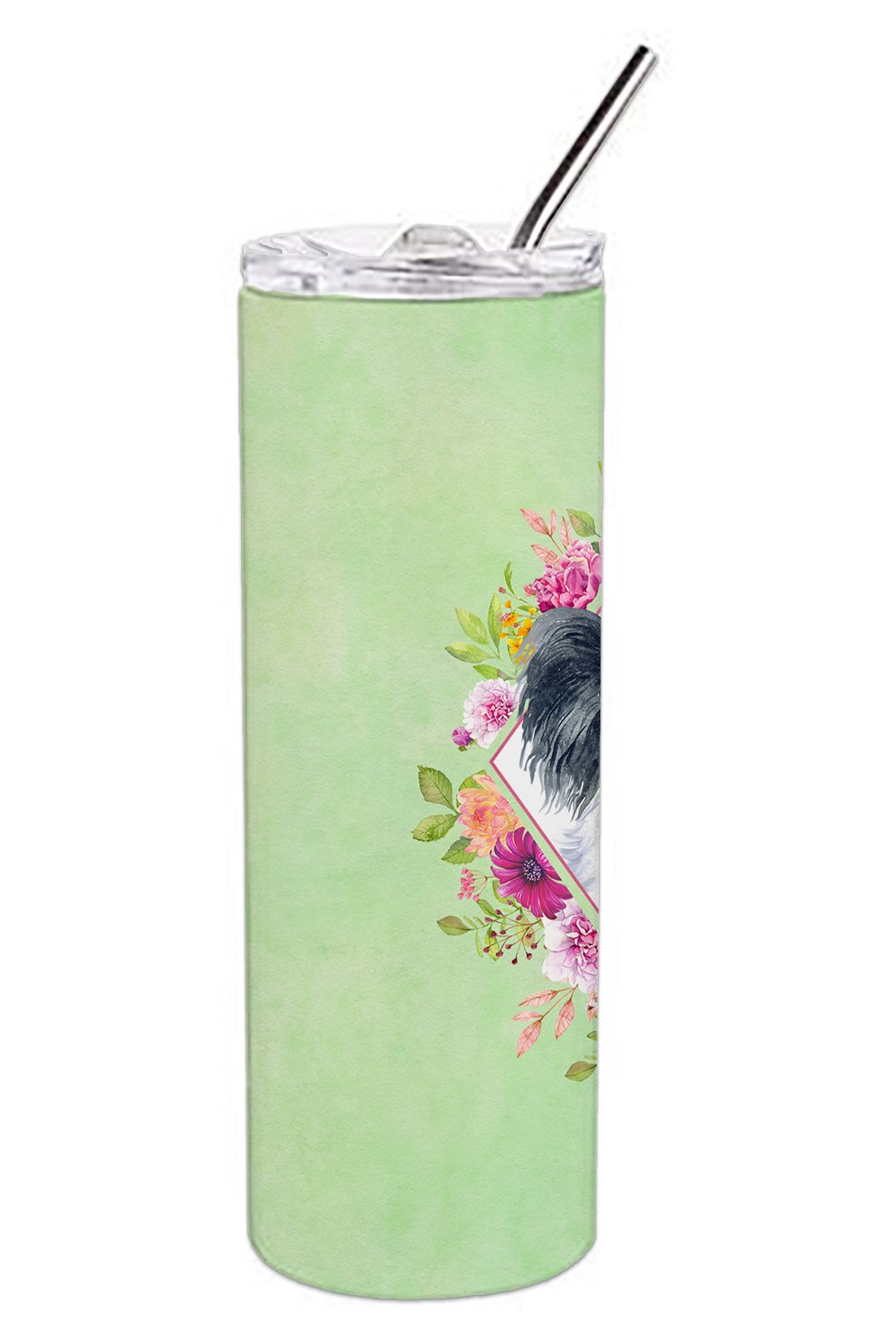 Papillon Green Flowers Double Walled Stainless Steel 20 oz Skinny Tumbler CK4325TBL20 by Caroline's Treasures