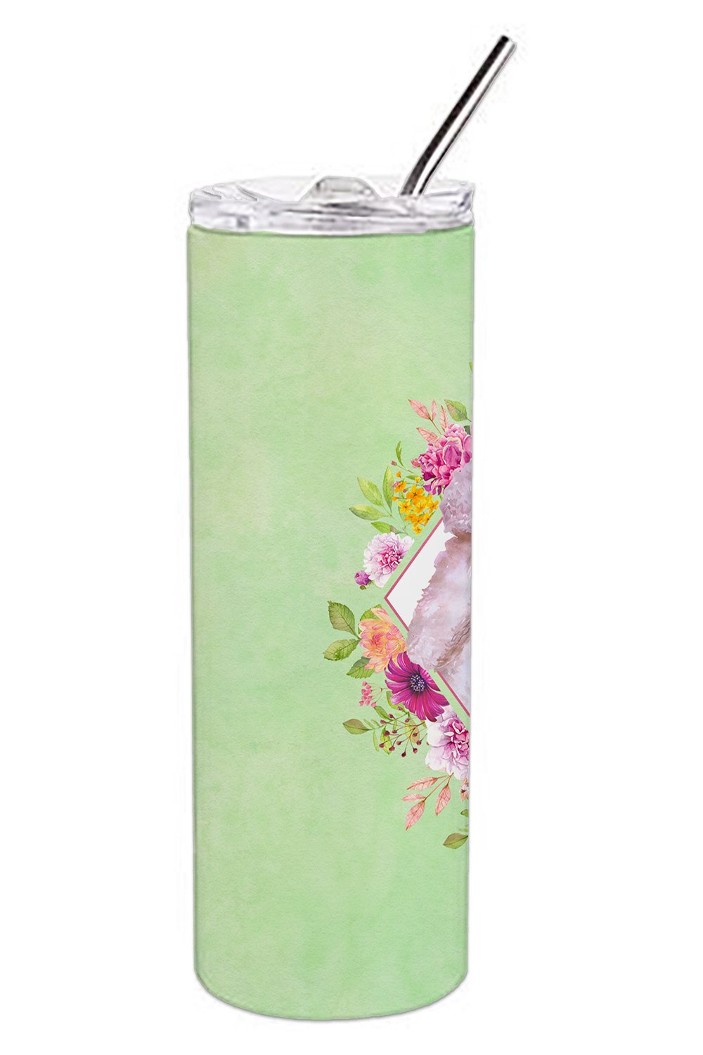 Standard White Poodle Green Flowers Double Walled Stainless Steel 20 oz Skinny Tumbler CK4331TBL20 by Caroline's Treasures