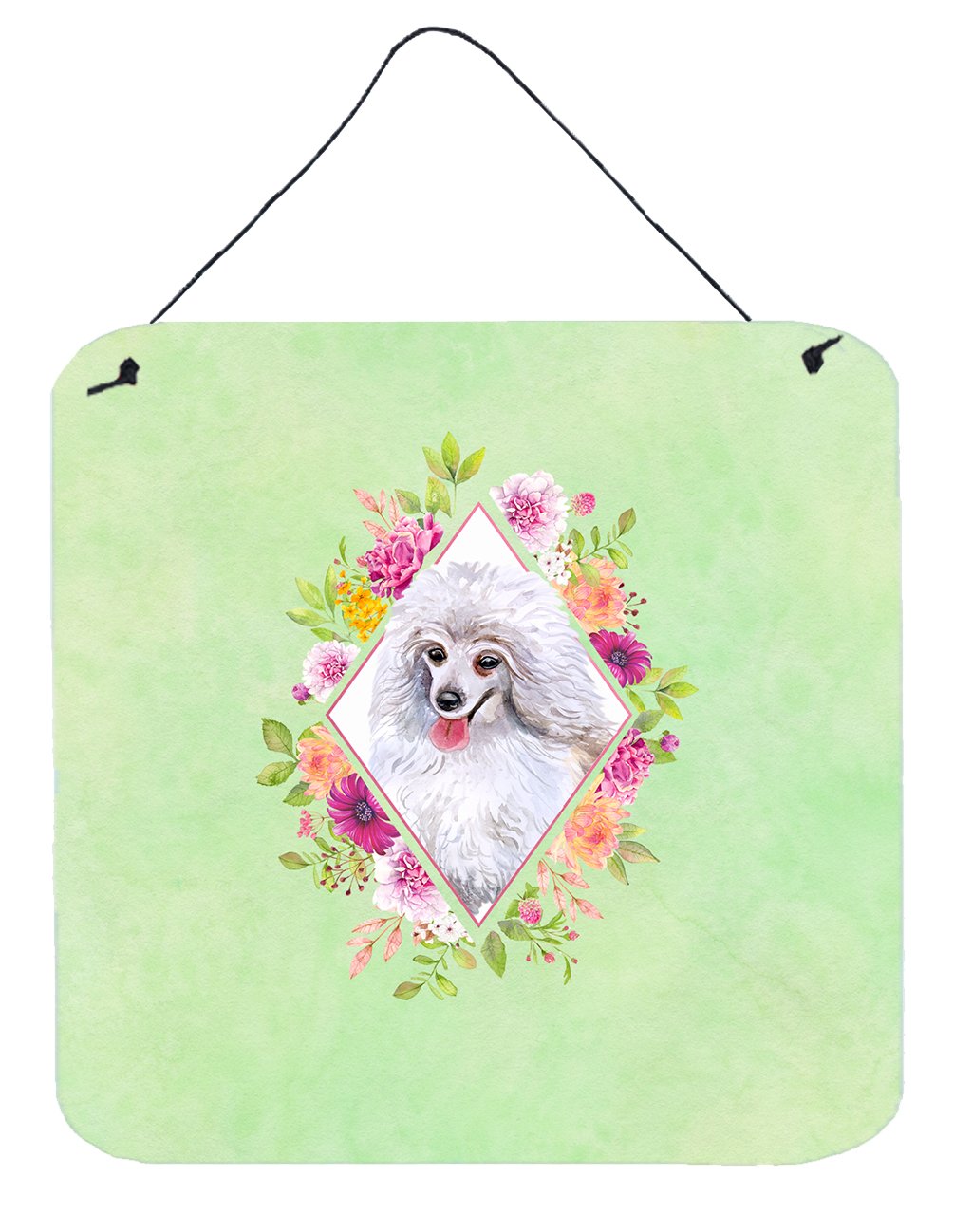 White Mini Poodle Green Flowers Wall or Door Hanging Prints CK4332DS66 by Caroline's Treasures