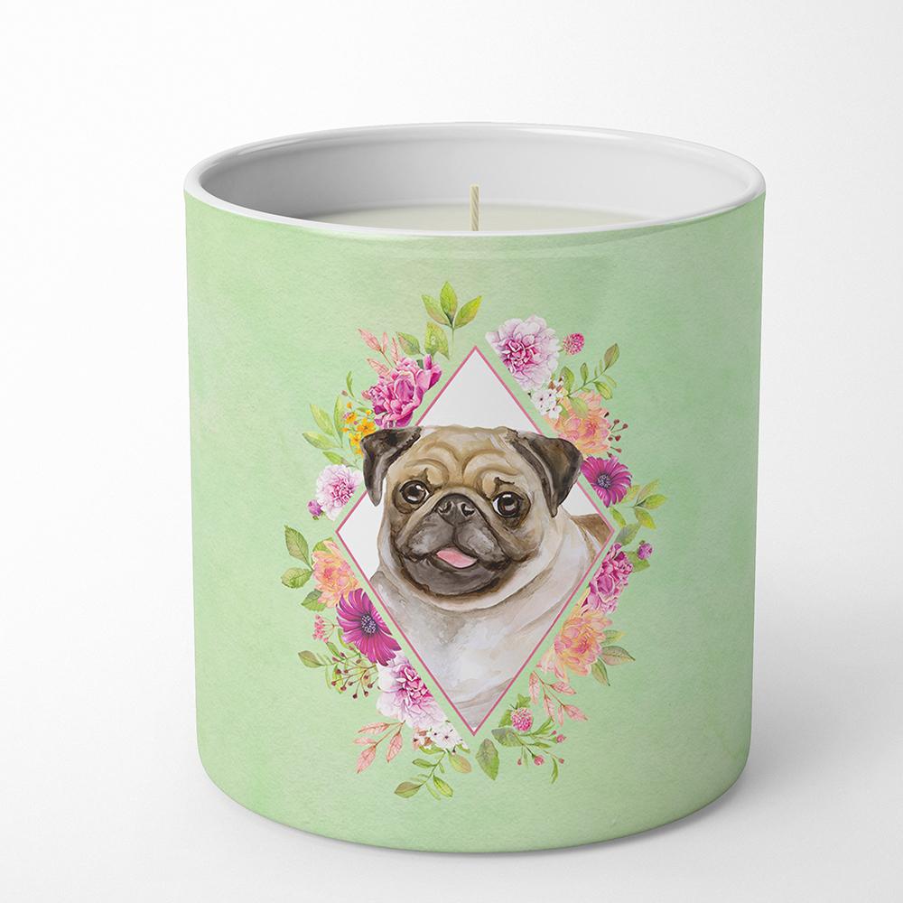 Fawn Pug Green Flowers 10 oz Decorative Soy Candle CK4334CDL by Caroline's Treasures