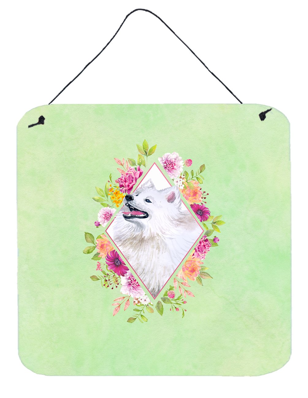 Samoyed Green Flowers Wall or Door Hanging Prints CK4337DS66 by Caroline's Treasures