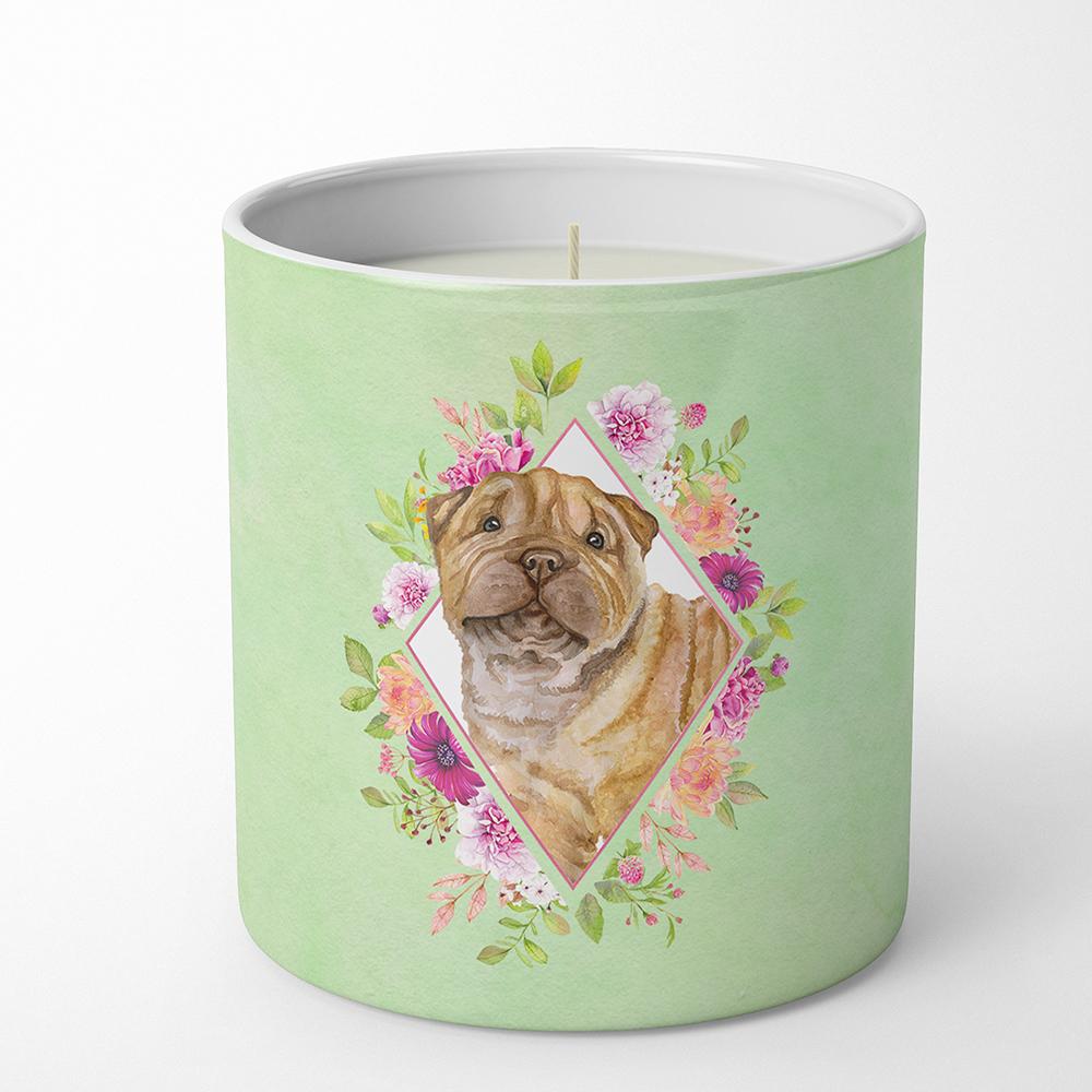 Shar Pei Green Flowers 10 oz Decorative Soy Candle CK4341CDL by Caroline's Treasures