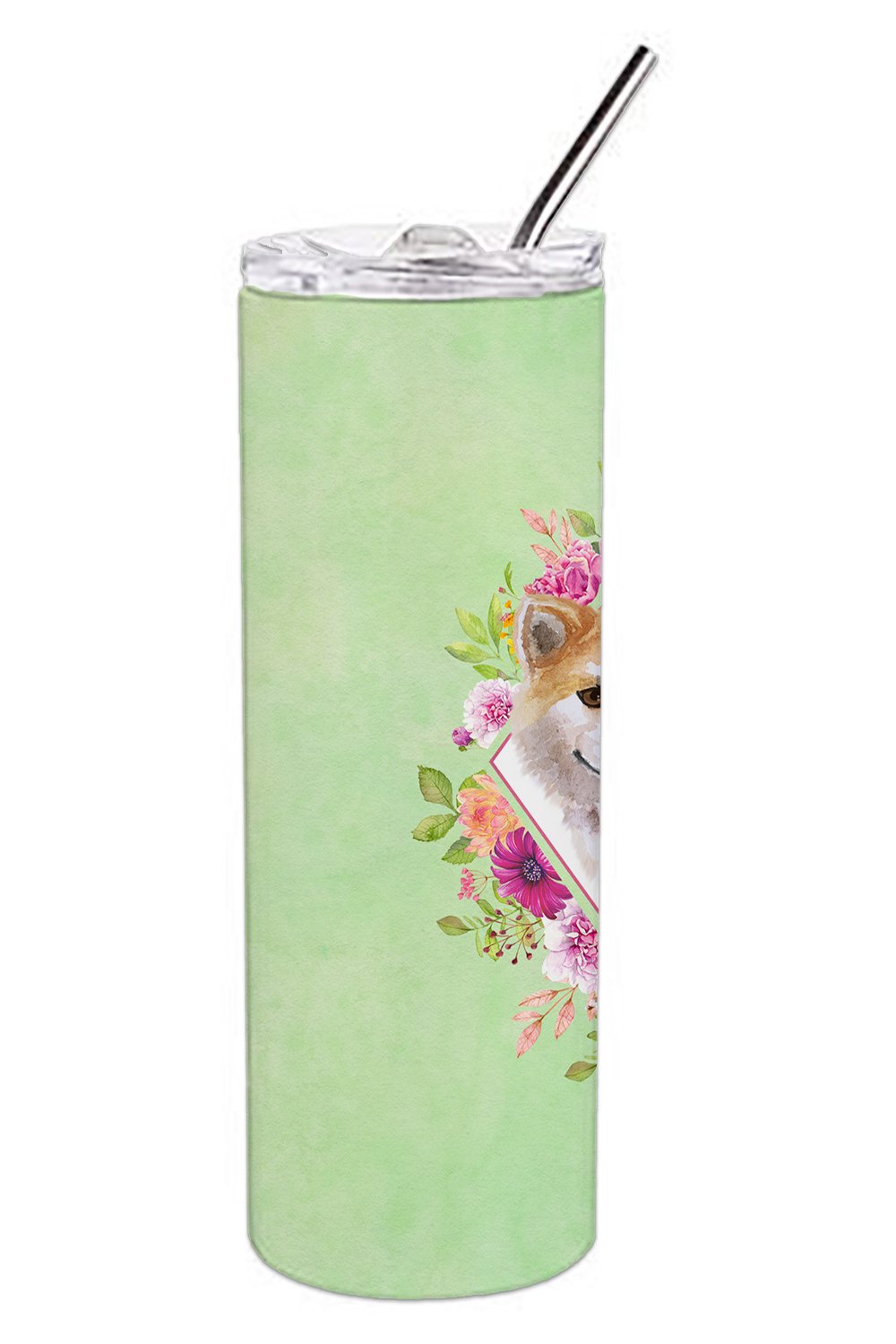 Shiba Inu Green Flowers Double Walled Stainless Steel 20 oz Skinny Tumbler CK4343TBL20 by Caroline's Treasures