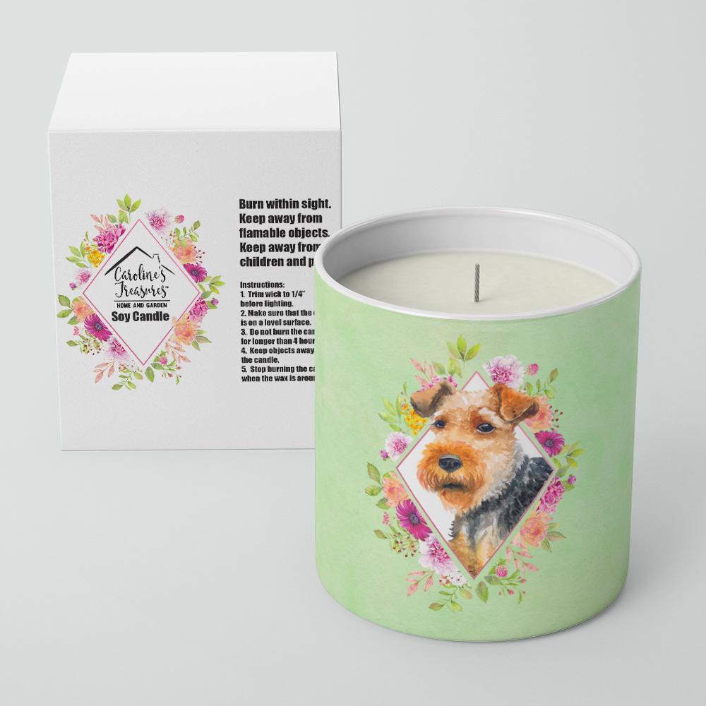 Welsh Terrier Green Flowers 10 oz Decorative Soy Candle CK4352CDL by Caroline's Treasures