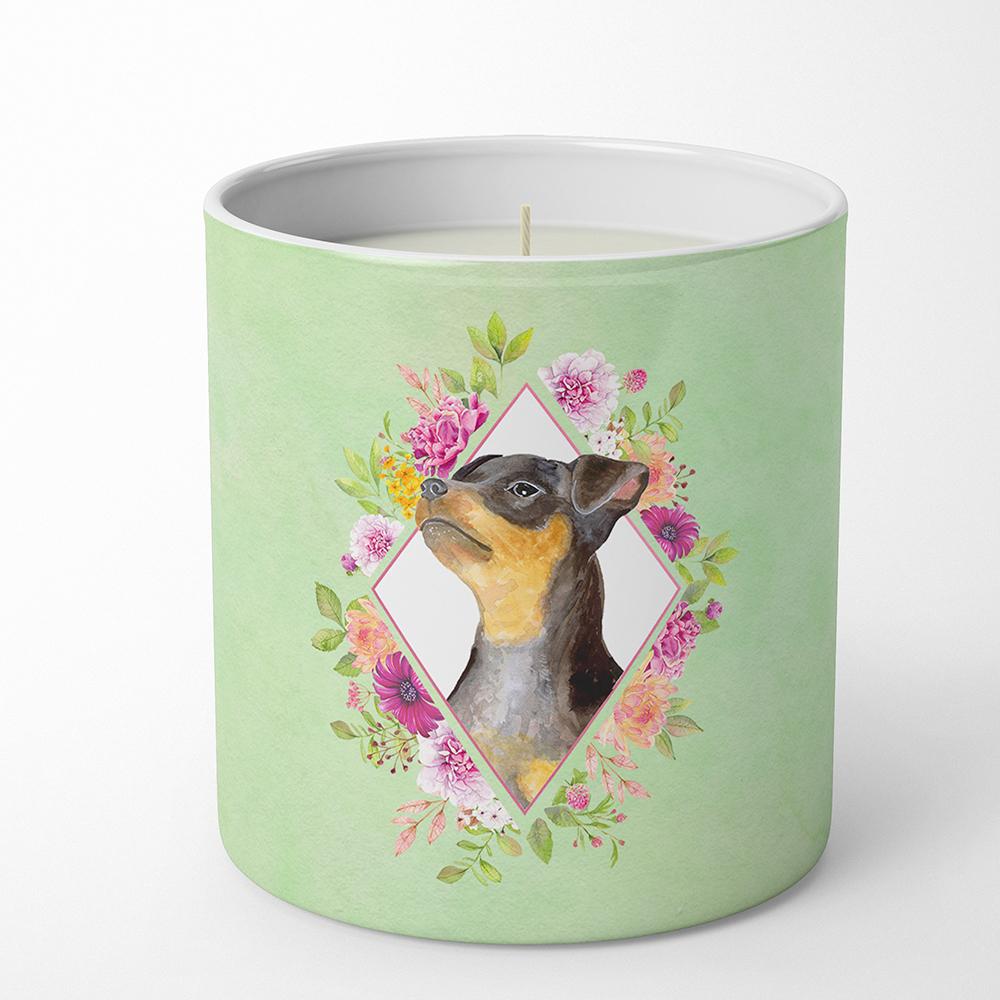 Black Miniature Pinscher Green Flowers 10 oz Decorative Soy Candle CK4356CDL by Caroline's Treasures
