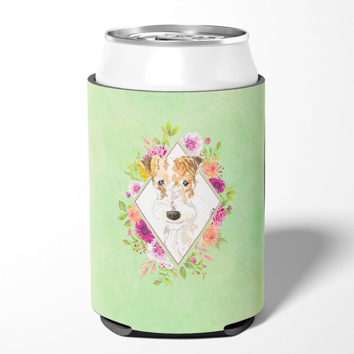 Fox Terrier Green Flowers Can or Bottle Hugger CK4359CC