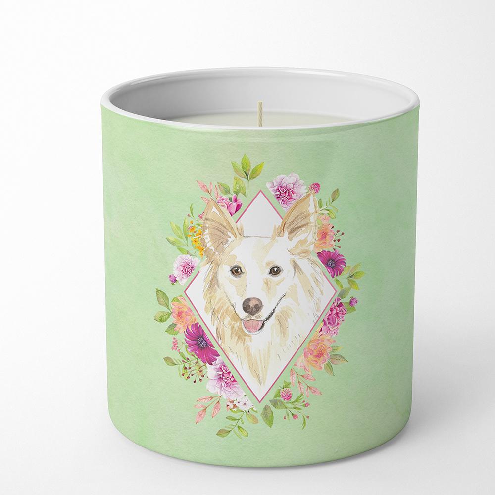 White Collie Green Flowers 10 oz Decorative Soy Candle CK4361CDL by Caroline's Treasures