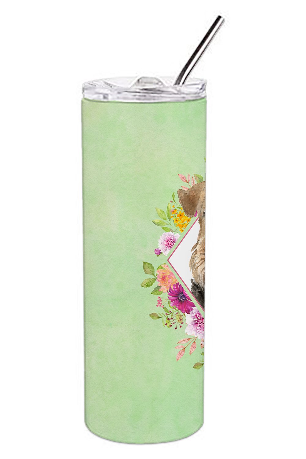 Airedale Terrier Green Flowers Double Walled Stainless Steel 20 oz Skinny Tumbler CK4364TBL20 by Caroline's Treasures