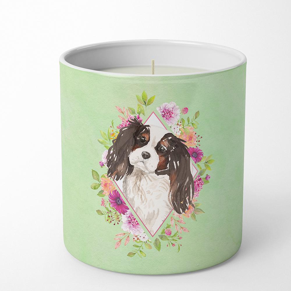 Tricolor Cavalier Spaniel Green Flowers 10 oz Decorative Soy Candle CK4366CDL by Caroline's Treasures