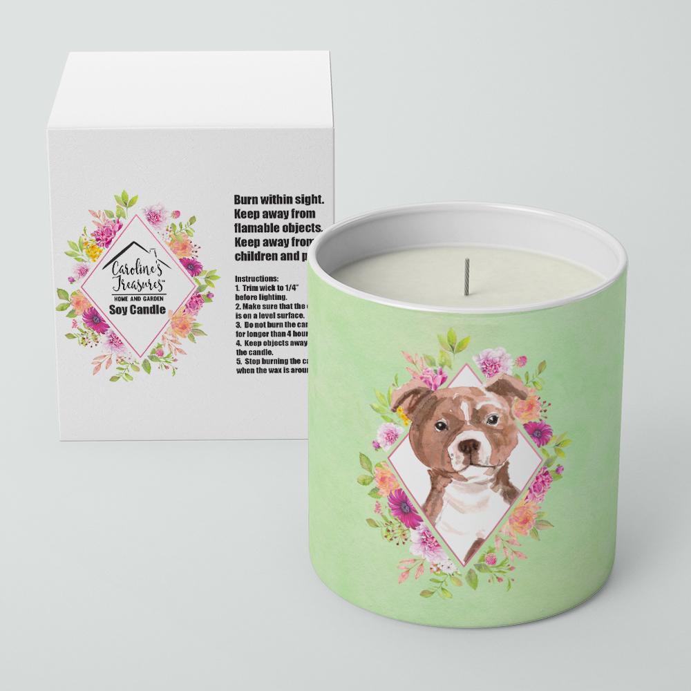 Staffie Bull Terrier Green Flowers 10 oz Decorative Soy Candle CK4368CDL by Caroline's Treasures
