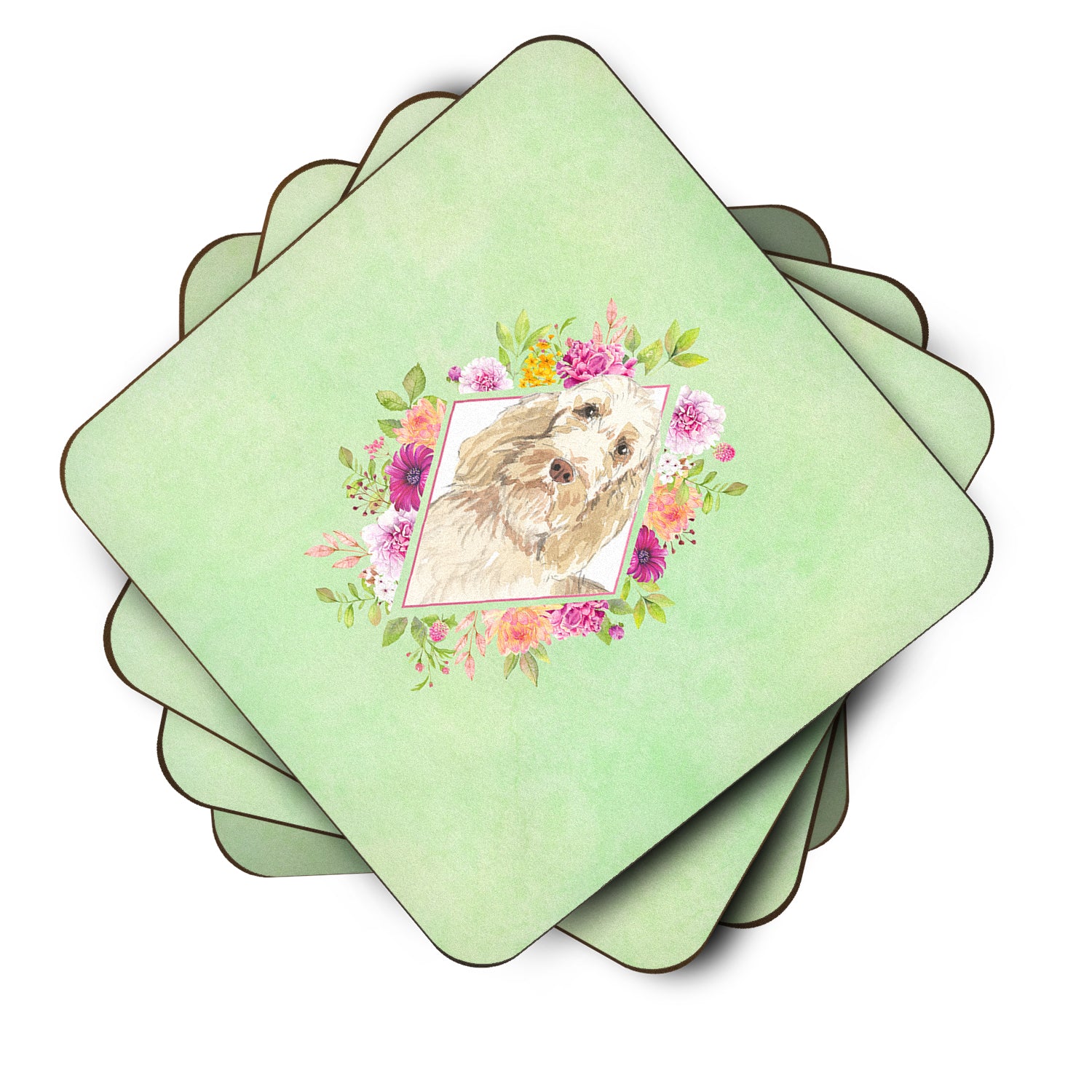 Set of 4 Spinone Italiano Green Flowers Foam Coasters Set of 4 CK4369FC - the-store.com