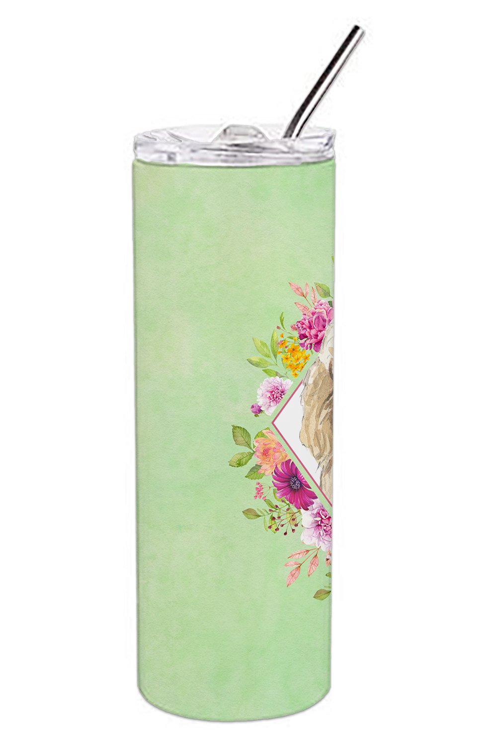 Spinone Italiano Green Flowers Double Walled Stainless Steel 20 oz Skinny Tumbler CK4369TBL20 by Caroline's Treasures