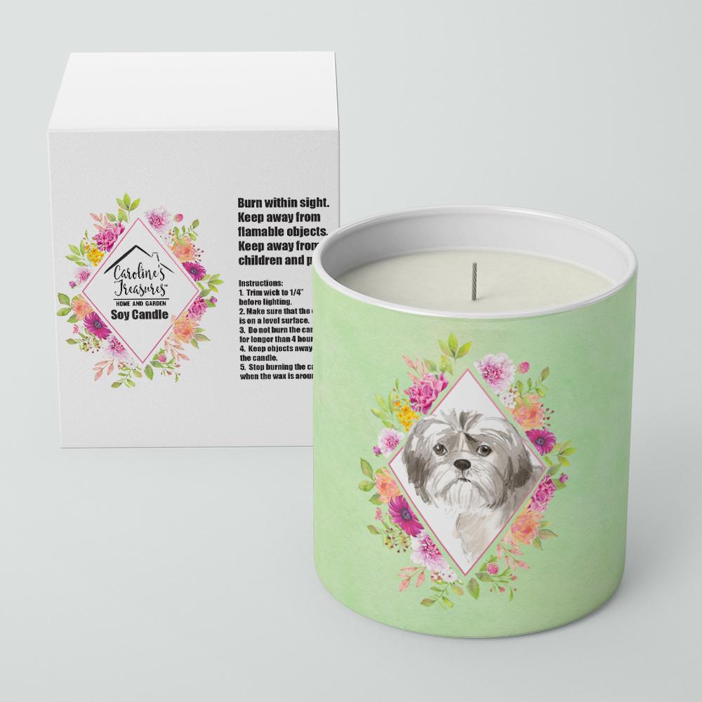 Shih Tzu Puppy Green Flowers 10 oz Decorative Soy Candle CK4371CDL by Caroline's Treasures