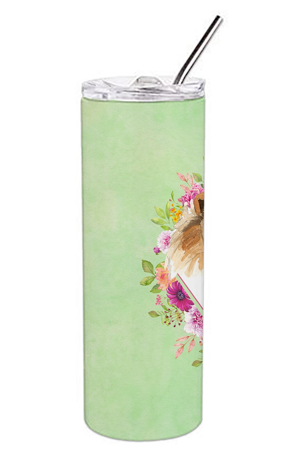 Collie Green Flowers Double Walled Stainless Steel 20 oz Skinny Tumbler CK4376TBL20 by Caroline's Treasures