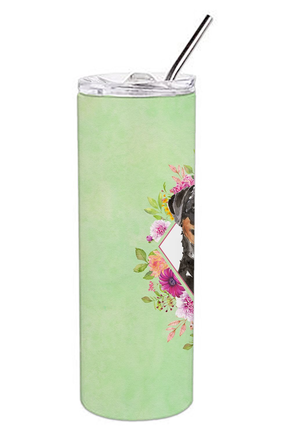 Rottweiler Green Flowers Double Walled Stainless Steel 20 oz Skinny Tumbler CK4377TBL20 by Caroline's Treasures