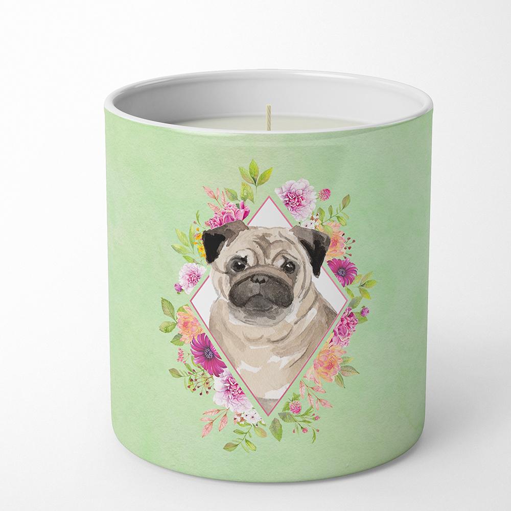 Fawn Pug Green Flowers 10 oz Decorative Soy Candle CK4378CDL by Caroline's Treasures