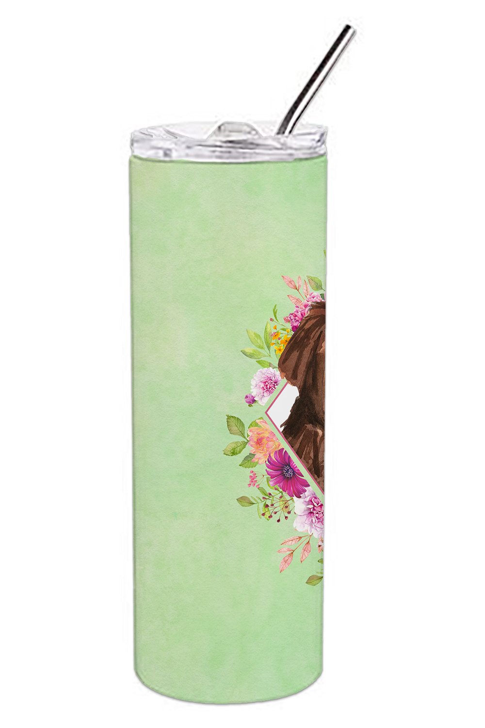 Newfoundland Green Flowers Double Walled Stainless Steel 20 oz Skinny Tumbler CK4381TBL20 by Caroline's Treasures