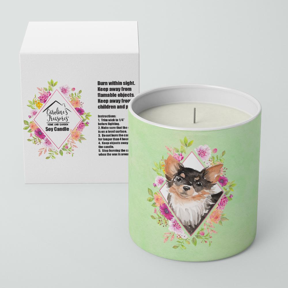 Longhaired Chihuahua Green Flowers 10 oz Decorative Soy Candle CK4385CDL by Caroline's Treasures