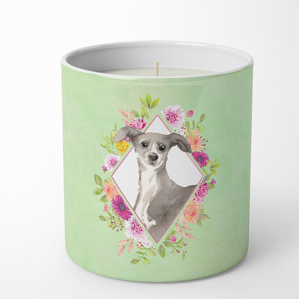 Italian Greyhound Green Flowers 10 oz Decorative Soy Candle CK4390CDL by Caroline's Treasures
