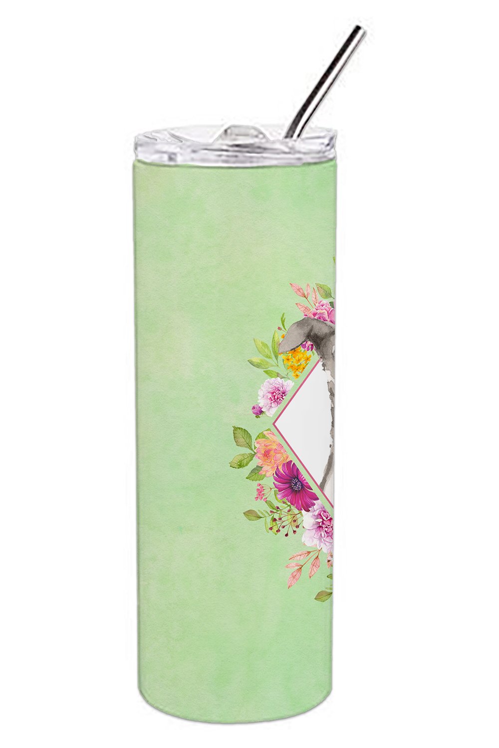 Italian Greyhound Green Flowers Double Walled Stainless Steel 20 oz Skinny Tumbler CK4390TBL20 by Caroline's Treasures