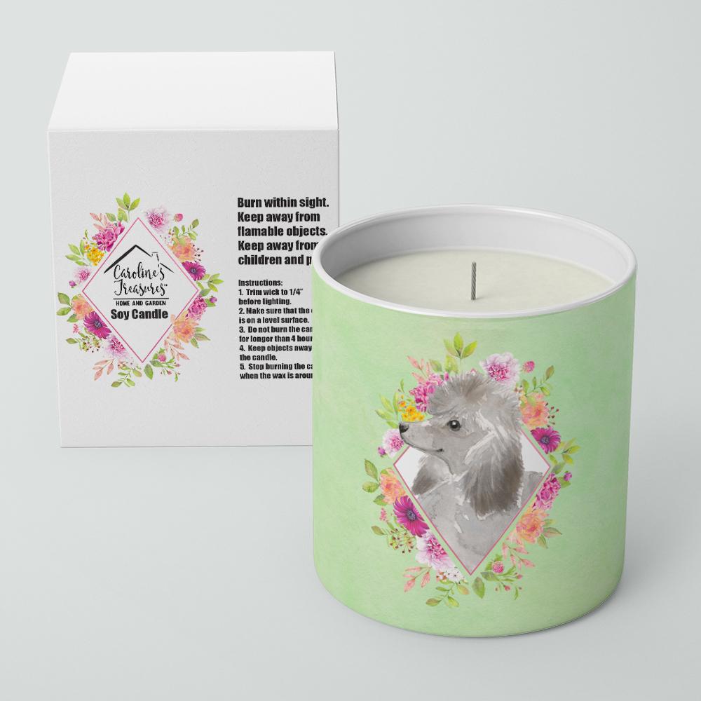 Grey Standard Poodle Green Flowers 10 oz Decorative Soy Candle CK4393CDL by Caroline's Treasures
