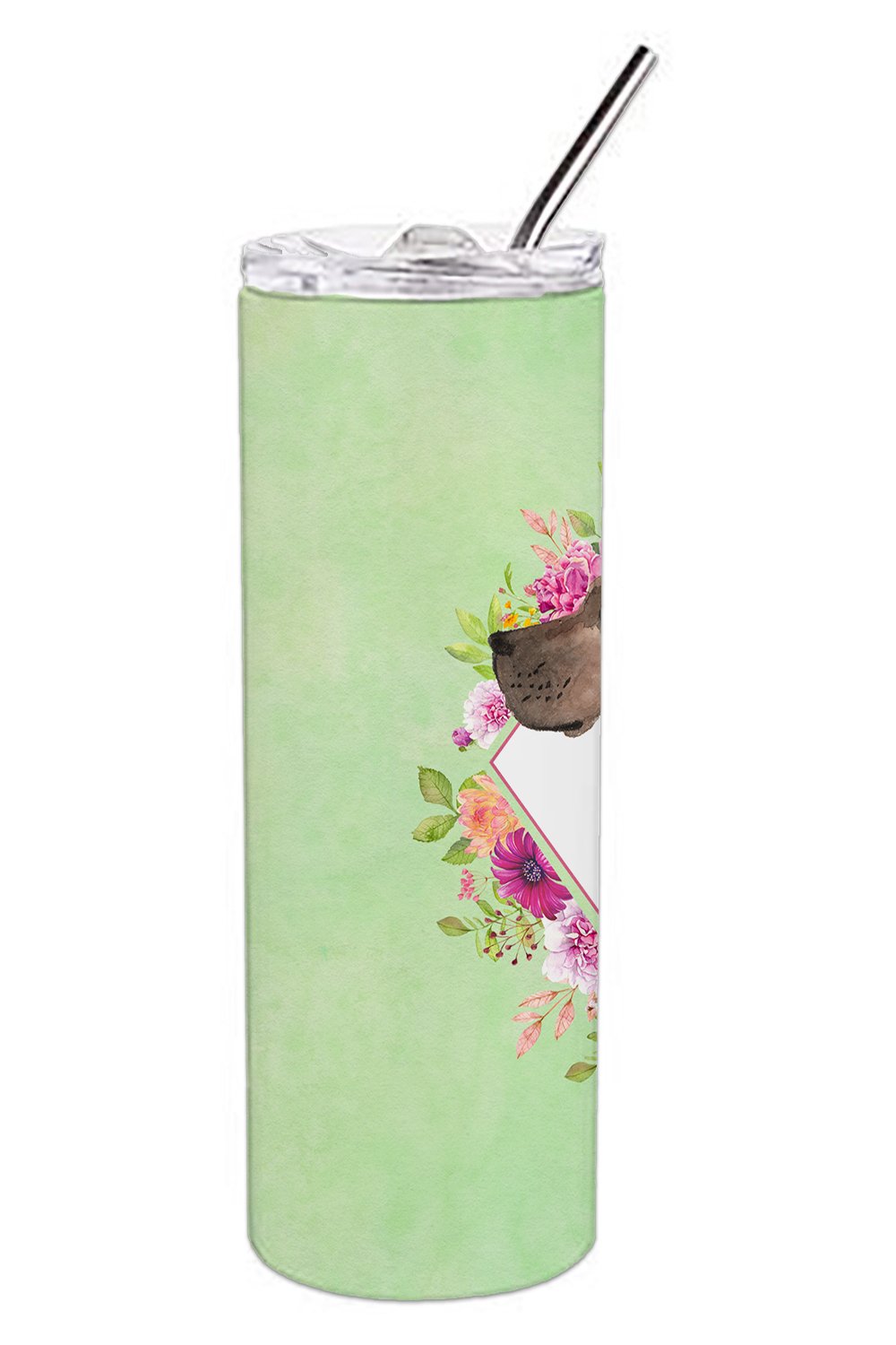 Fawn Great Dane Green Flowers Double Walled Stainless Steel 20 oz Skinny Tumbler CK4394TBL20 by Caroline's Treasures