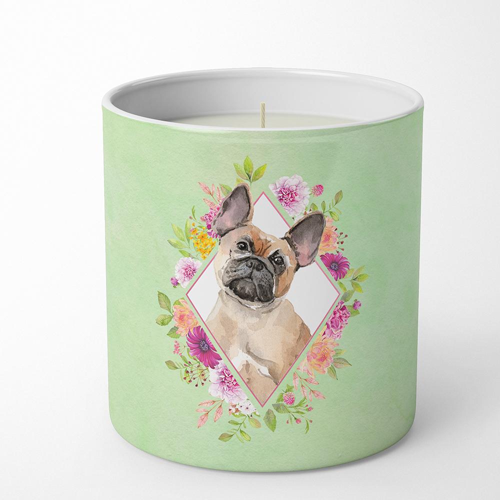 Fawn French Bulldog Green Flowers 10 oz Decorative Soy Candle CK4398CDL by Caroline's Treasures