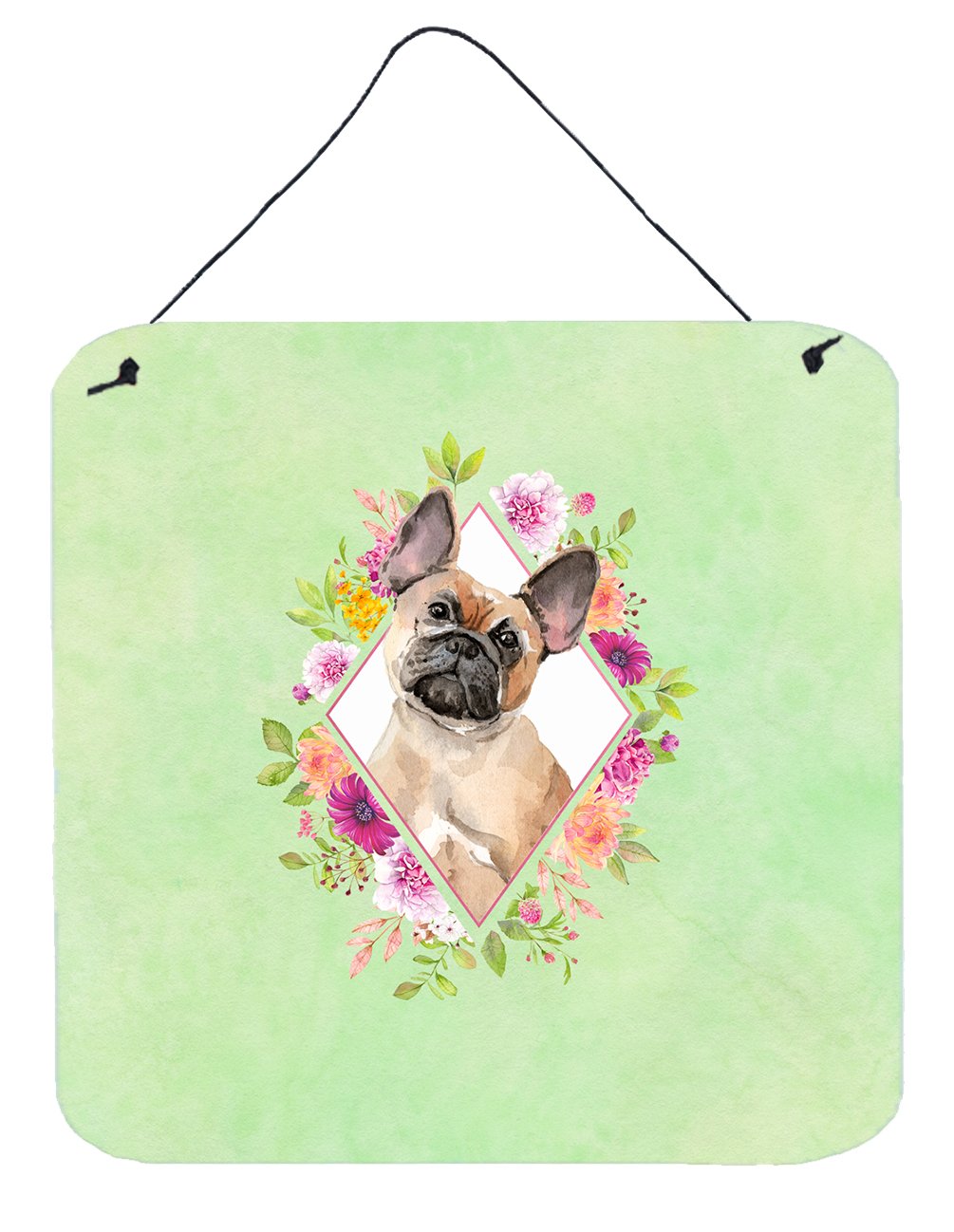Fawn French Bulldog Green Flowers Wall or Door Hanging Prints CK4398DS66 by Caroline's Treasures