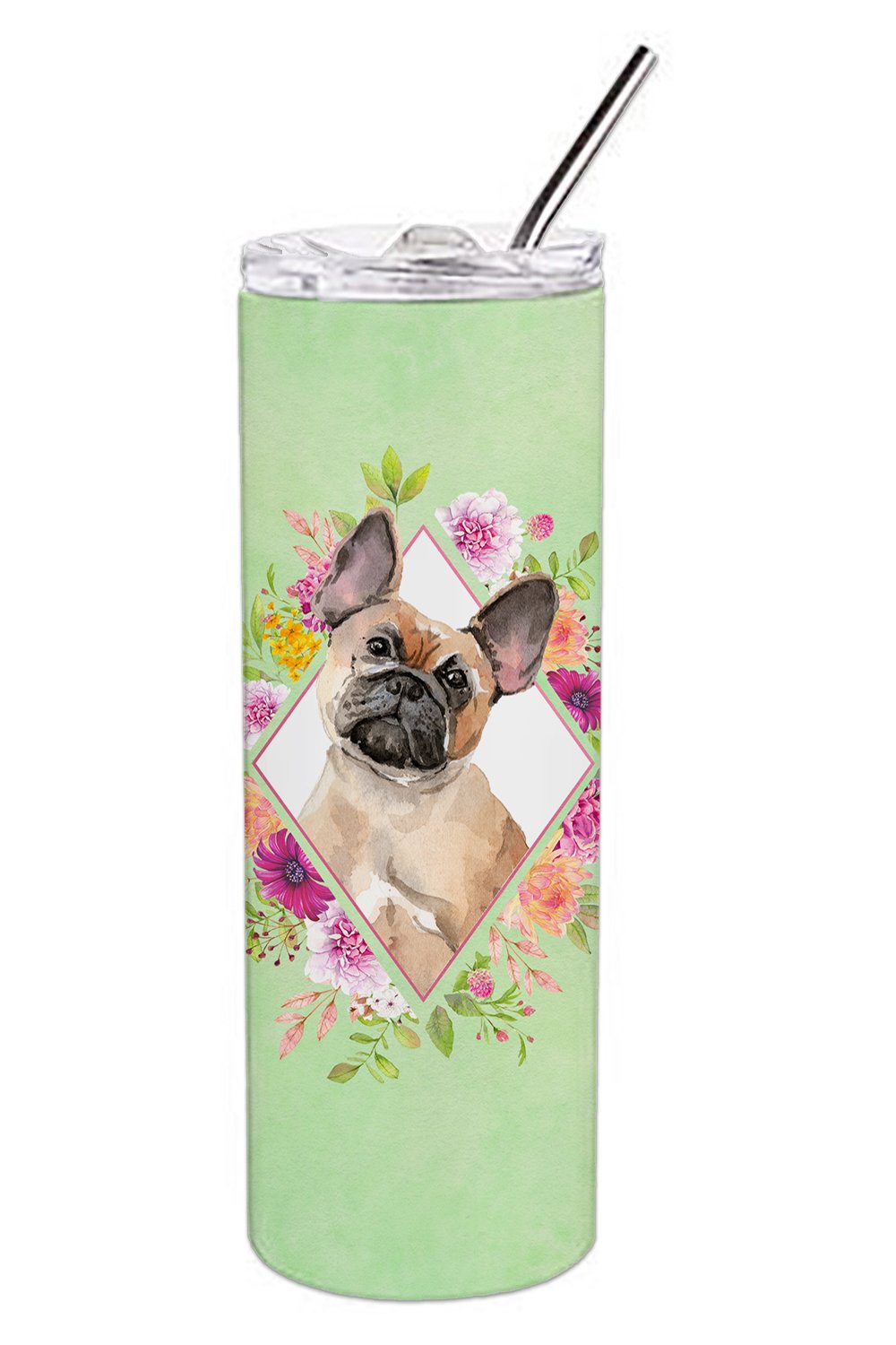 Fawn French Bulldog Green Flowers Double Walled Stainless Steel 20 oz Skinny Tumbler CK4398TBL20 by Caroline's Treasures