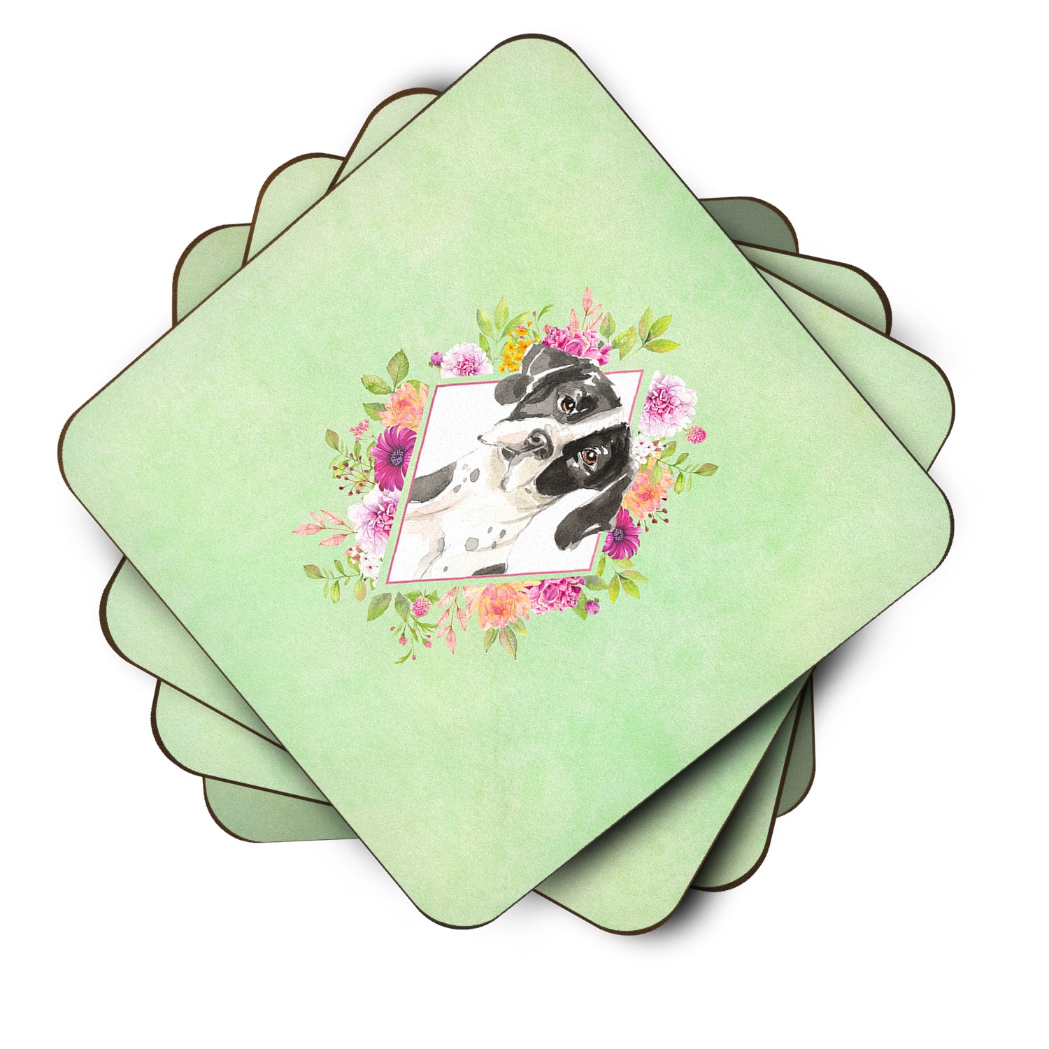 Set of 4 English Pointer Green Flowers Foam Coasters Set of 4 CK4399FC - the-store.com