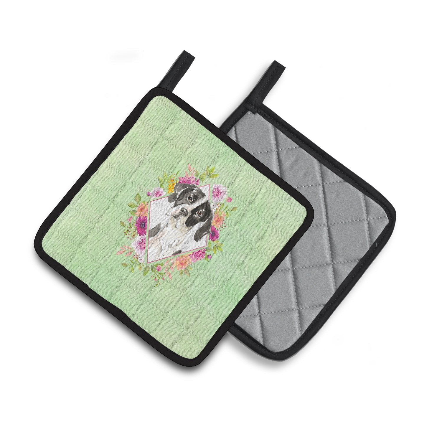 English Pointer Green Flowers Pair of Pot Holders CK4399PTHD by Caroline's Treasures