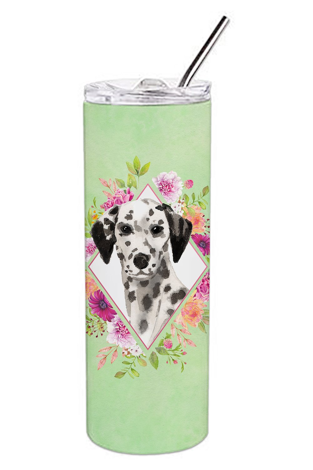 Dalmatian Green Flowers Double Walled Stainless Steel 20 oz Skinny Tumbler CK4402TBL20 by Caroline's Treasures