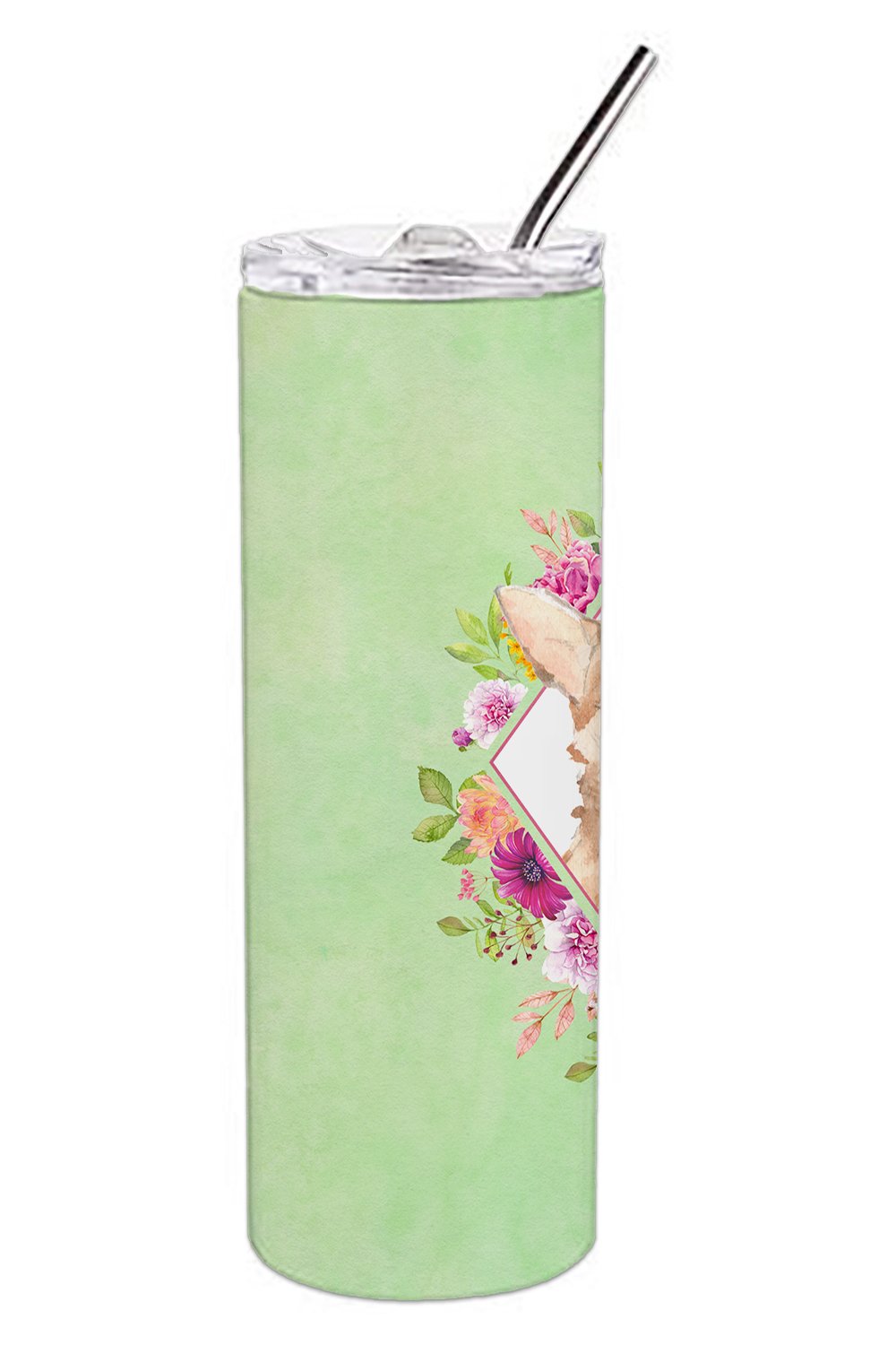 Chihuahua Green Flowers Double Walled Stainless Steel 20 oz Skinny Tumbler CK4405TBL20 by Caroline's Treasures