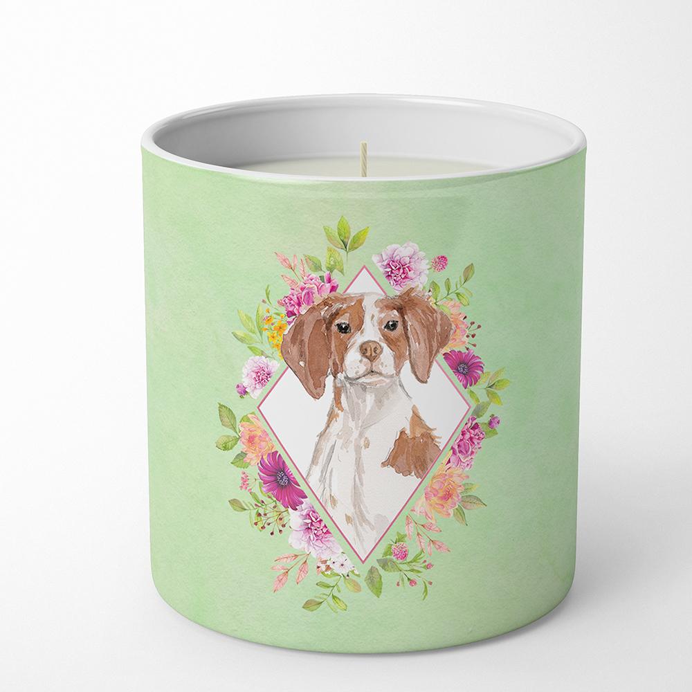 Brittany Spaniel Green Flowers 10 oz Decorative Soy Candle CK4414CDL by Caroline's Treasures